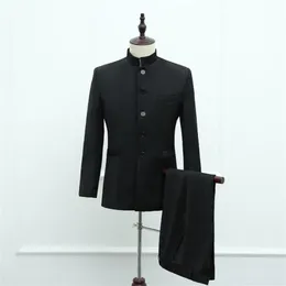 Erkek Suitler Blazers Çin tunik erkekleri traje de hombre para boda gitana siyah kostüm erkek gençlik standı yaka tang ev sahibi sahne korosu
