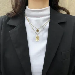 Pendant Necklaces Europe And The United States Retro Squares Like Relief Double Chain Korea Personality Metal Sweater Necklace Female Clavic