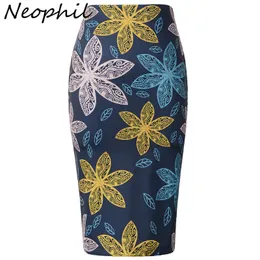 Neophil 2021 Ladies Office Work Nosić Kwiatowy wzór Midi Ołówek Spódnice Wysokiej Talii Slim Sexy Plus Size XXXL Saia Jupe Femme S1232 X0428