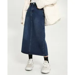 Skirts Long Denim Skirt Women Midi Retro A-line Jean Spring 2023 Split Fork Blue High Waist Jupe