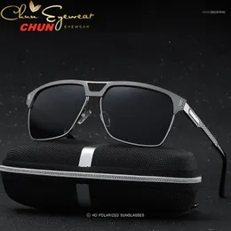 Óculos de sol Marca Moda Moda Homens Quadrado Quadrado Quadro de Metal Masculino Óculos de Sol Driving Pesca Eyewear Zonnebril Heren BM39 + Caso1