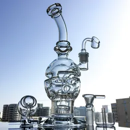 Högkvalitativ Fafre Egg Bong Hookah Swiss Perc Glass DAB Rig Duschhuvud PERC OLJE RIGN RECYCLER Vattenrör MFE01 Dubbelglas 14 Kvinna Joint