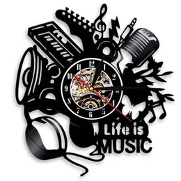 Wall Clocks Life Is Music Art Decor Record Clock Handmade Musical Instrument Time Unique Gift For Lover