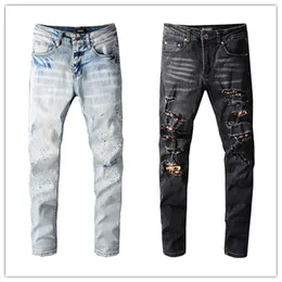 Plus Size W40 Mens Jeans Marca Famosa 2022ss Lavado Designer Slim-perna Jean Slim Light Light Stretch Denim Skinny Black Blue Calças