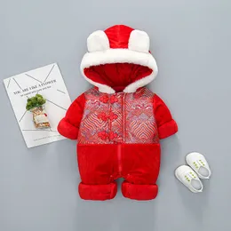 Baby år kostym vinter traditionell kinesisk vårfestival barn kläder födda spädbarn röda rompers för pojkar tjejer 210529