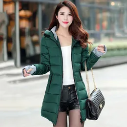 Women's Jackets LanLoJer Women Winter Hooded Warm Coat Slim Plus Size Candy Color Cotton Padded Basic Jacket Female Medium-long Jaqueta Femi