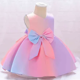 2021 verão colorido gradiente baptismo recém-nascido 1 ano vestido de aniversário para bebé festa princesa vestidos criança roupas trajes g1129