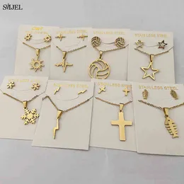Fashion Stainless Steel Necklaces for Women Wedding Gold Snowflake Cross Fishbone Thunder Star Necklace Pendientes Jewelry Gifts G1206