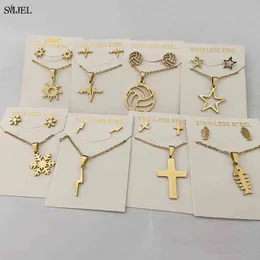 Mode Edelstahl Halsketten für Frauen Hochzeit Gold Schneeflocke Kreuz Fishbone Donner Stern Halskette Pendientes Schmuck Geschenke G1206