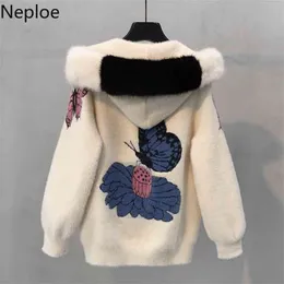 Imitação Água - Velúza Curta Capela Chapaqueta Mujer Outono Inverno Bordado Floral Jaqueta Espesso Doce Cardigans Casaco 46339 210422