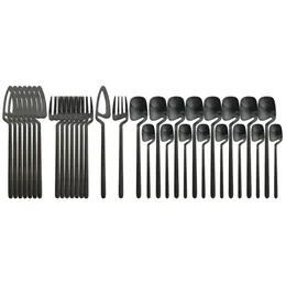 32Pcs Matte Black Cutlery Set Knife Fork Spoon Dinner Tableware 304 Stainless Steel Dinnerware Bar Party Flatware Silverware Set 210317