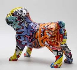 Graffiti Enkel Creative Painted Pug Living Dog Color Decorations Home Entrance Wine Cabinet Office Resin Crafts 210804