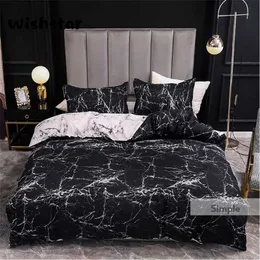 Europe American Black Bed Set Black Marble Pattern Bed Duvet Cover Queen Size With Two Pillowcase Men Bedding Single Double 211007