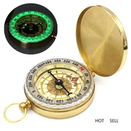 New Gold Color Portable Camping Hiking Pocket Brass Copper Navigation with Noctilucence Displa