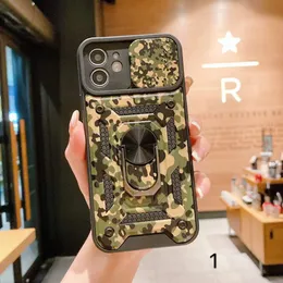 Camo Camouflage Slide Camera Lens Väska för iPhone 13 Pro max 12 11 xr Samsung S20 S21 S22 Moto G LG Stylo 7 Ultra Militär Grad Armor Metal Bracket Shock Fast Cover