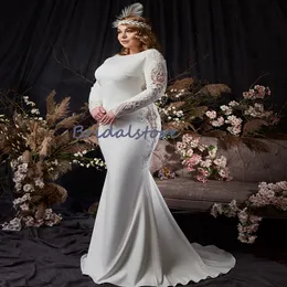 Grande tamanho boho sereia vestido de casamento 2022 manga longa simples vestidos de noiva civil boêmio comprimento do assoalho o neck country festa nupcial desgaste o engajamento robe de mariage