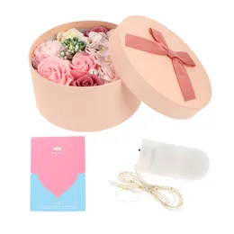 Flores decorativas grinaldas 1 conjunto de foux sabonete Rose Gift Box Artificial Luminous com luz de corda