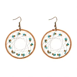 Vintage Dreamcatcher Women's Earrings Ethnic Stone Beaded Big Round Hollow Earrings For Women Summer Jewelry