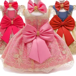 Clothing Sets big bow lace princess dress baby one year old wash dress hair belt