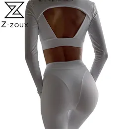 Women Sets Backless Ctop TopT Shirt High Waist Slim Long Pants 2 Piece Sexy Two Top And Autumn 210513