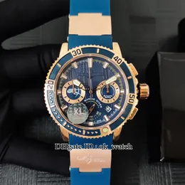 Высококачественный дайвер 353-98LE-3 / Artemis мужской кварцевый хронограф часы розовый золотой корпус синий циферблат Gents новые часы резиновый ремешок