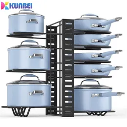 KUNBEI Adjustable Pots and Pans Organizer Rack 3 DIY Methods Heavy Duty Metal Lids Storage Holder for Kitchen 211112