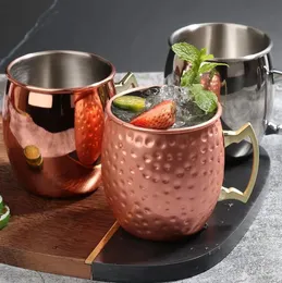 550ml 18 Ounces Wine Glasses Moscow Mule Mug Stainless Steel Hammered Copper Plated Beer Coffee Cup Bar Drinkware
