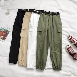 Damskie spodnie Capris Streetwear Wysoka talia Cargo Kobiety Luźne Czarny Z Pasem Damski Spodnie Hip Hop Pantalon Mujer