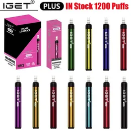 Original Iget Plus Cigarrillos desechables POD DISPOSITIVO KIT 1200 Puffs con puntas de filtro 650mAh Batería Preculada 4.8ML Cartucho Vape Stick Pen vs Shion XXL 100% Auténtico