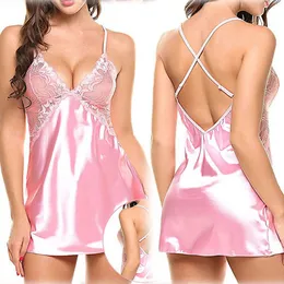 Women's Sleepwear Sleepwear Lenceria Erotic Backless Sexy Lingerie Lace Womens Satin Silk Sleepwear Pajamas Lingerie Sexy Hot Erotic Nightdress Q0720