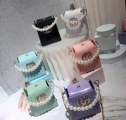 Dzieci Princess Torebka Mini Pearl Chain Torba Pojedyncza Ramię Slant przez małe kwadratowe torby