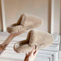 2022 패션 푹신한 슬리퍼 겨울 여성 슬리퍼 닫힌 발가락 플러시 슬리퍼 솔리드 컬러 따뜻한 집 슬라이드 실내 바닥 신발 W220218