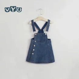 Vyu sommar ny japansk stil tjejband klänning baby härlig söt denim barn flickor klänning overall toddler spädbarn jeans vestido Q0716