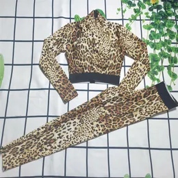 Cheetah Women's Two Piece Pants Tracksuits Yoga Suits Leopard Black Print långa ärmar midja Slim Leggings Sport Suit265a
