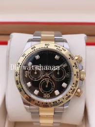 None Chronograph 40mm 18k Gold Plated Steel Diamond Black Dial Watch 116503 Automatic Men's Watch