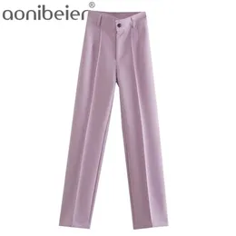 Aonibeier Za Woman Casual Traf Straight Spring Summer Oem Women Full Length Beige Suit Pants Female Long Trousers Bottoms 210915
