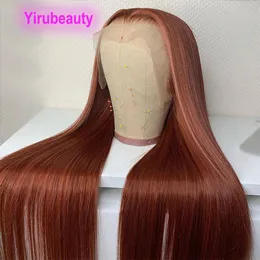Malaysiska jungfruliga mänskliga hår Kastanjfärg 13*4 Spetsfront peruk silkeslen rak 210% 180% densitet 10-32 tum peruk 150%
