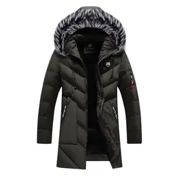 VARSANOL -20度メンズパーカーロングスタイルの冬のジャケットコート厚い暖かいフード付きジャケットコットンの毛皮の襟パッド入り