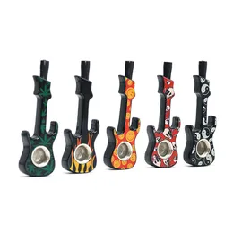 Guitar Shape Tabacco Pipes Metal Tobacco Cigarette Holder Shisha Hookah Retail/Wholesale Portable scaleSmoking Accessories Assort Colors