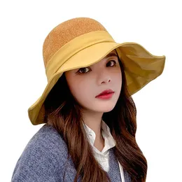 Sparsil Women Autumn Winter Bucket Hats Girl Wide Brimmed Dome Bow-Kot Patchwork Fedoras Hat Hat Solid Color Lady Lady Fluppy Cap Brim