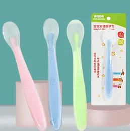 Baby Feeding Infant Full Silicon Spoon Food Supplement Soft Bending Extrusion Tools 3-Colors