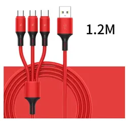 UPS DHL FedEx Gratis 100PCS / Parti 1,2m 3 i 1 Laddkablar för Huawei LG Samsung Not20 S20 Micro USB Typ C med OPP-väska