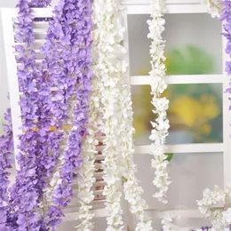 Stringa di fiori di ortensia in rattan appesa a fiori di glicine di seta artificiale da 200 cm per la decorazione di nozze dell'hotel del giardino di casa
