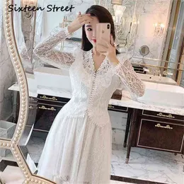 Summer Elegant Lace Mesh 2 Piece Sets Woman V-neck White Blouse And Elastic Waist Maxi Skirt Vintage Fashion 210603