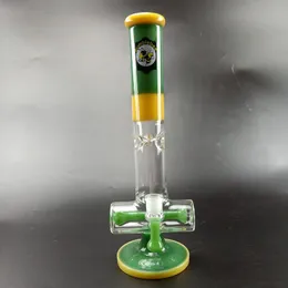 Vacker Jade Green Glass Bong 10,5 inches Hookah Tall Heady Tjock Vattenrör Inline Perc DAB Oil Rig Bongs Heavy Big Wax Pink Beaker Pipes