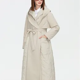 Ziai Женская осень стеганая куртка женская длинная тонкая хлопчатобумажная траншея пальто с капюшоном скрытая кнопка пояса элегантные ветровки ZM-7285 211013