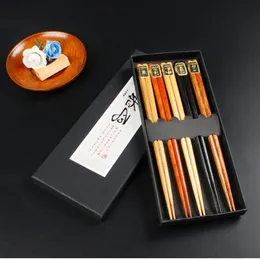 5pair/set (50SET) Chinese Wooden Chopsticks Tableware Anti-skid Household Wooden Set Chopsticks Holder Cutlery Gift Box