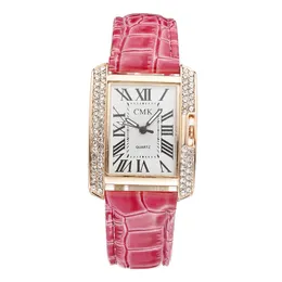 Dobre wartości olśniewające kwadratowe temperament atmosfera damskie zegarki Diamentowa ramka kwarc 7 mm cienki pokrętło żeńskie zegarek stałego skórzanego paska na rękę