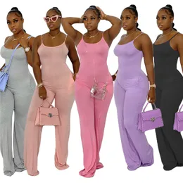 Fashion Floor Length Women Gallus Jumpsuit Sexy Flare Pants Romper Comfortable Clubwear Solid Clothes K7192