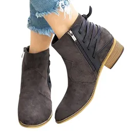 Boots Winter Women Ladies Fashion Ankle Thick Cross Tie Zipper Short Casual Shoe Shoes Zapatos De Mujer Botas
